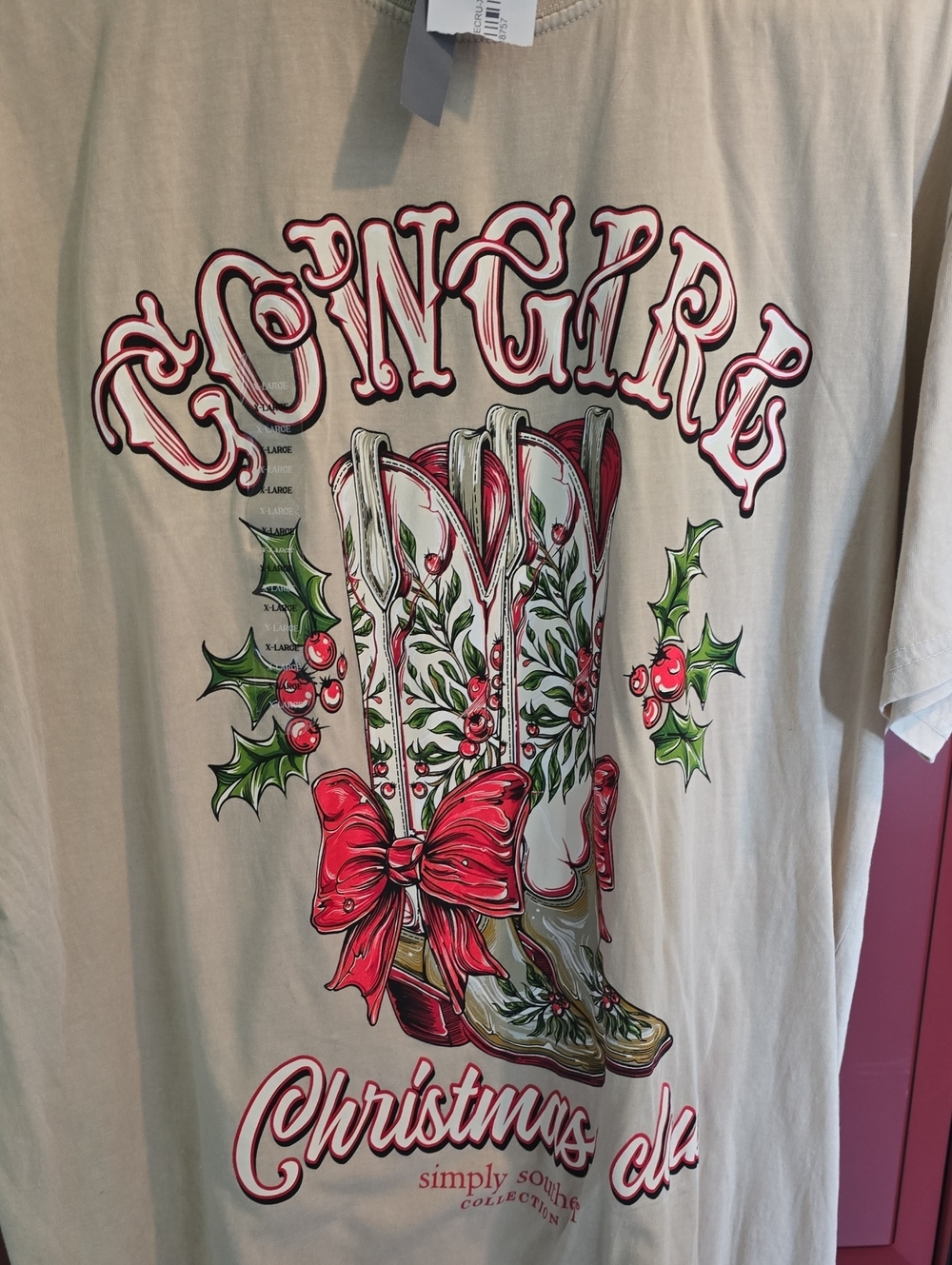 Simply Southern Cream Graphic Tee with Red and Green Accents
